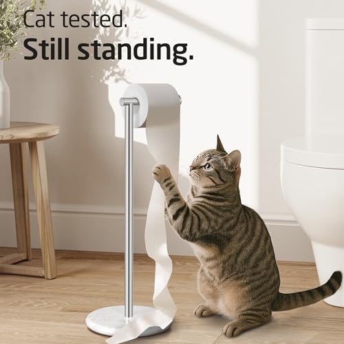 KES Toilet Paper Holder Stand with Modern Natural Marble Base | Freestanding Toilet Paper Tissue Roll Holder, SUS304 Stainless Steel Polished Finish, BPH284S1 - color: Polished Finish, size: 20.6"H