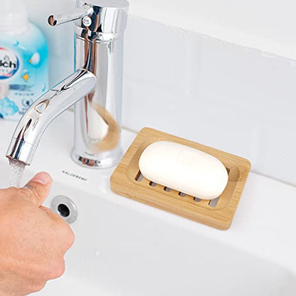 Anwenk Bamboo Wooden Soap Dish, Bar Soap Holder Soap Tray for Shower Bathroom Kitchen Sink Drainer - 2 Pack (Natural Color) - color: Bamboo 2pack