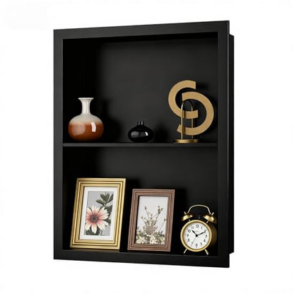 Stainless Steel Recessed Medicine Cabinet Bathroom Medicine Wall Niche Shower Niche Space-Saving Recessed Storage Cabinet Adjustable Shelf Matte Finish (Black, 18" H x 14" W) - color: Black, size: 18"H x 14"W