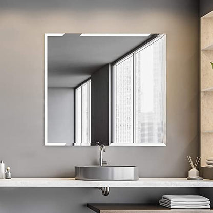 18 Inch Square Frameless Bathroom Vanity Mirror with Beveled Edge - Shatterproof Wall Mounted Decorative Glass with Safety Backing for Living Room Bedroom Hallway Entryway - Fab Glass and Mirror - size: 18"L x 18"W, style: Square