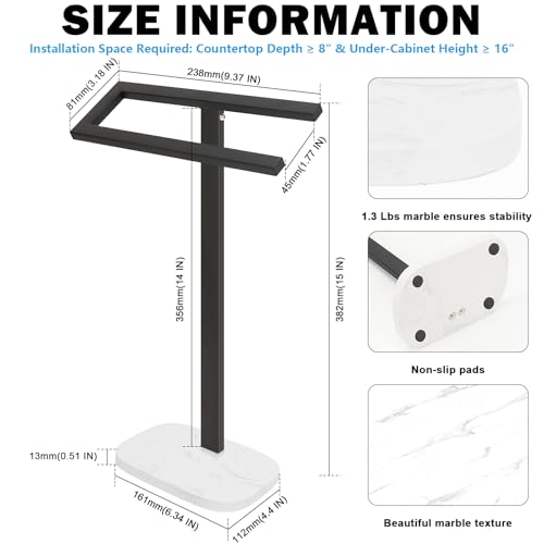 Livabber Standing Hand Towel Holder, 304 Stainless Steel Hand Towel Rack Stand with Heavy Marble Base, Bath Accessories, Towel Ring for Bathroom Kitchen Countertop, 14 Inch (Black) - color: Black