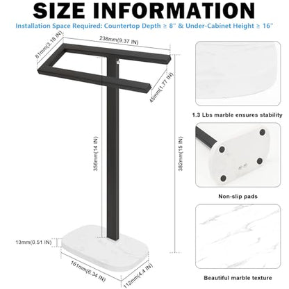 Livabber Standing Hand Towel Holder, 304 Stainless Steel Hand Towel Rack Stand with Heavy Marble Base, Bath Accessories, Towel Ring for Bathroom Kitchen Countertop, 14 Inch (Black) - color: Black