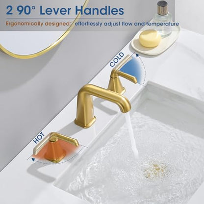 Gold Bathroom Faucet,Bathroom Sink Faucet,Brushed Gold Bathroom Faucet 3 Hole, with Pop Up Drain and CUPC Supply Lines for Vanity,Lavatory RV Farmhouse (HG-8904-BG) - color: B-Brushed Gold