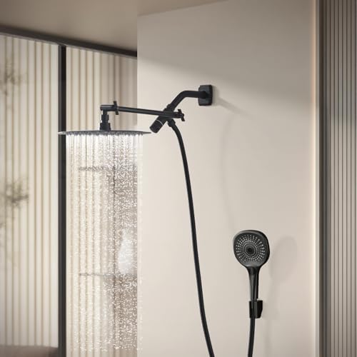 TRUSTMI Shower Arm Diverter, 10 Inch Adjustable Height Shower Head Extension Arm, Matte Black - color: Black