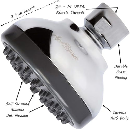 Aqua Elegante Pressure Boosting Shower Head - 1.8 GPM - Polished Chrome | 3 Inch Wall Mount, Water Saving Showerhead, Best For Low Flow Showers With Anti-Clog Nozzles & Adjustable Brass Fitting - color: Polished Chrome, size: 1.8 GPM