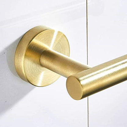 BATHSIR Brushed Gold Toilet Paper Holder & Hand Towel Holder Wall Mount 2 Pieces, Single Post Pivoting Round Modern Bathroom Hardware Towel Ring Toilet Tissue Holder, Bathroom Accessories Set - color: Gold 3