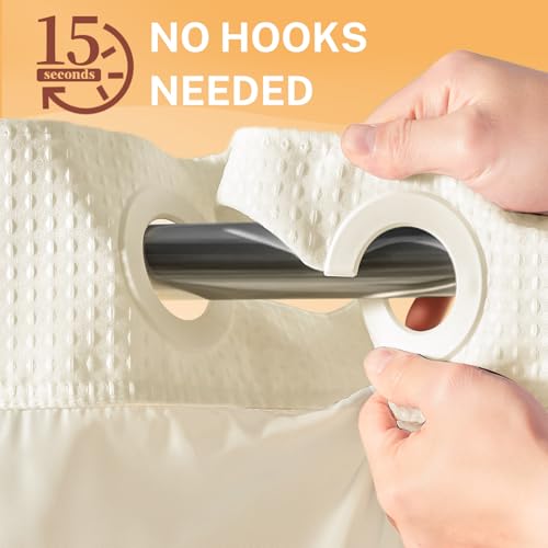 River Dream No Hooks Shower Curtain with 2 Snap in Liner, Cream, 71Wx74H | Waffle Weave, 1 Attached Snap in Liner and 1 Extra Replacement Liner, Bathroom Curtains Shower Set, Hotel Grade, Spa Like - color: Cream