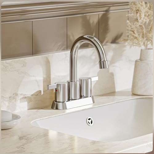 Phiestina 4 Inch Centerset 2 or 3 Holes 2 Handle Chrome Lead-Free Bathroom Faucet, Swivel Spout with Copper Pop Up Drain and 2 Water Supply Lines, BF015-1-C - color: Chrome