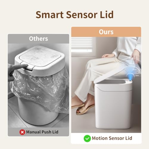 3.5 Gallon Automatic Bathroom Trash Can with Lid, Small Slim Smart Motion Sensor Garbage Bin with Auto Bag Suction & One-Pull Self Sealing, Touchless Waste Basket for Bedroom, Office, Kitchen, Rv
