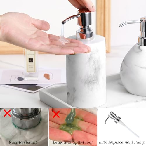 Luxspire Soap Dispenser, Cylinder-Shaped Soap Bottles, Gravel White, 1pack | 320ml Premium resin, modern cylindrical design easy clean pump, multi-purpose liquid storage - color: Marble