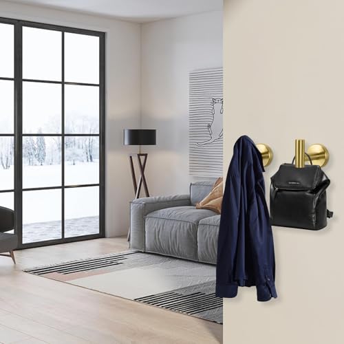 NearMoon Bath Towel Hooks- SUS 304 Stainless Steel Robe Hook Holder, Heavy Duty Coat Hook for Bathroom Livingroom Hotel Kitchen Garage, Wall Mounted (Brushed Gold, 3 Pack) - color: Brushed Gold, size: 3 Pack