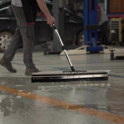 Floor Squeegee for Concrete Water Removal, 31'' Large Heavy Duty Water Pusher with Splash Guard for Garage, Deck, Driveway, Pool, Patio, Tile, 55.5’’ Long Handle Commercial Outdoor Rubber Squeegees - size: 31in