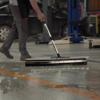 Floor Squeegee for Concrete Water Removal, 31'' Large Heavy Duty Water Pusher with Splash Guard for Garage, Deck, Driveway, Pool, Patio, Tile, 55.5’’ Long Handle Commercial Outdoor Rubber Squeegees - size: 31in