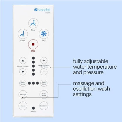 Brondell Swash SE600 Bidet Toilet Seat, Fits Elongated Toilets, White - Oscillating Stainless-Steel Nozzle, Warm Air Dryer, Ambient Nightlight - style: Elongated