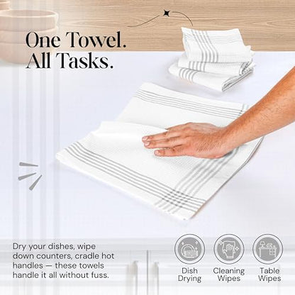Grey and White Cotton Kitchen Towels 3 Pack, 16x26 Inch, Waffle Weave, Quick Dry, Absorbent, Durable Dish Towels for Drying, Cleaning, Cooking, Daily Kitchen Use - color: Light Grey, style: 3 Pack