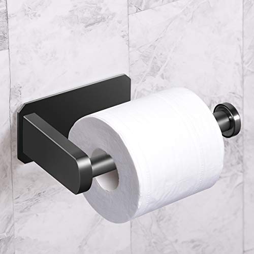 VAEHOLD Self Adhesive Toilet Paper Holder Kitchen Washroom Adhesive Toilet Roll Holder No Drilling for Bathroom Stick on Wall Stainless Steel Brushed Black - size: Simple Black