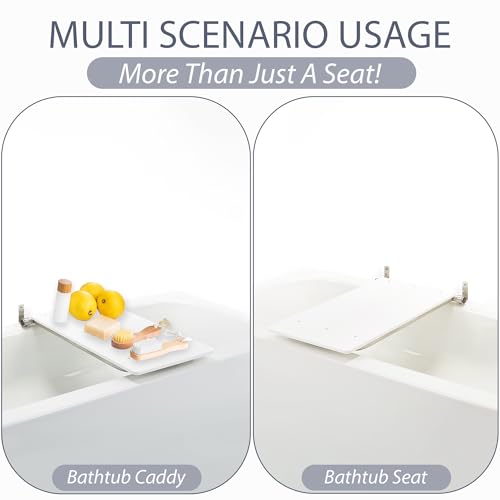 Bathtub Seat for Seniors & Adults - Folding Wall Mount Bench / ADA Bathroom Safety Assist / 304 Stainless Steel / HDP High-Density Polymer / 32" x 15"