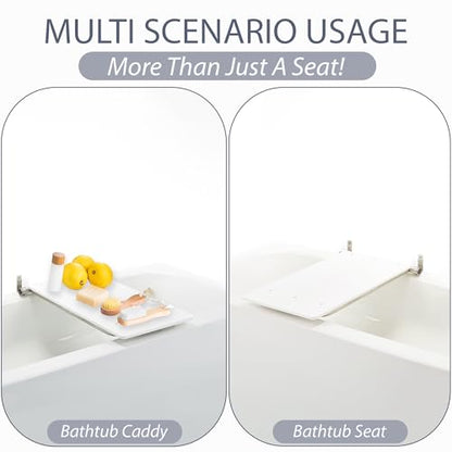Bathtub Seat for Seniors & Adults - Folding Wall Mount Bench / ADA Bathroom Safety Assist / 304 Stainless Steel / HDP High-Density Polymer / 32" x 15"