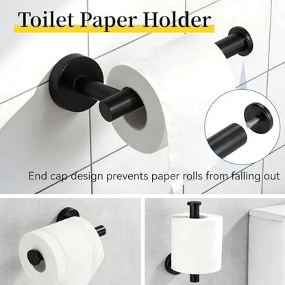 HOMOTEK 4 Pieces Bathroom Accessories Hardware Set, 24 inch Towel Bar, Towel Ring, Robe Hook, Toilet Paper Holder, Stainless Steel Rack Kit Wall Mounted, Matte Black - color: Matte Black