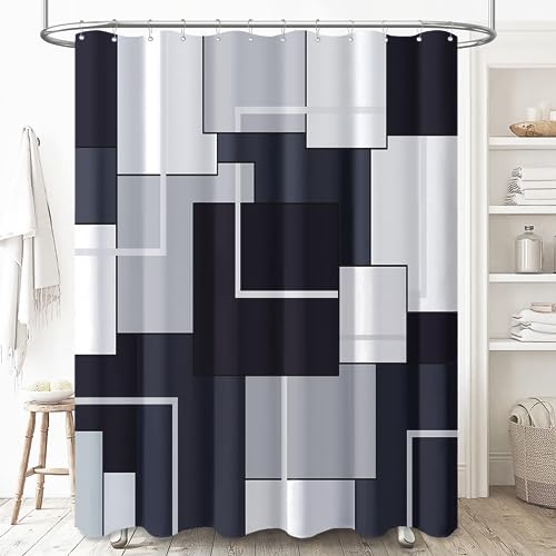 72x96 Long Modern Geometric Waterproof Fabric Shower Curtain, Black | Extra Tall, Premium Polyester, Weighted Hem, 12 Plastic Hook, Vibrant Color, Wrinkle-resistant, Quick-Dry, Machine Washable - color: Black, size: 72"W x 96"L (Pack of 1)