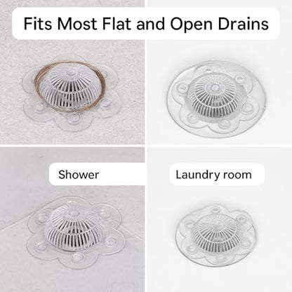 2-Pack Hair Catcher Drain Cover – 5" Dome-Shaped Soft PVC with 6 Suction Cups – Clear Hair Stopper for Shower & Bathtub Drains – Prevents Clogs Without Blocking Water Flow