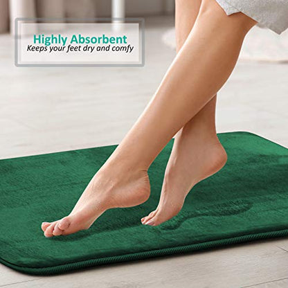 Clara Clark 3 Piece Bathroom Rugs Bath Mat Set, Velvet Memory Foam Bath Mats for Bathroom - Non-Slip, PVC Backing Bath Rugs, Washable - Dries Quickly, Green - color: Hunter Green