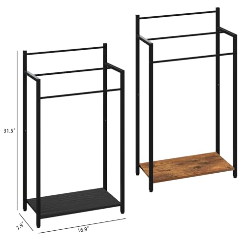 16.9" W Freestanding Towel Rack with Black Wood Shelf | 3 Tier Blanket Ladder Stand for Bathroom Living Room, Metal Frame,31.5"H x 16.9"W x7.9"D - color: Black, size: 31.5"H x 16.9"W x7.9"D