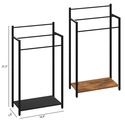 16.9" W Freestanding Towel Rack with Black Wood Shelf | 3 Tier Blanket Ladder Stand for Bathroom Living Room, Metal Frame,31.5"H x 16.9"W x7.9"D - color: Black, size: 31.5"H x 16.9"W x7.9"D
