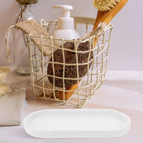 Totority Elegant White Ceramic Bathtub Tray with Large Capacity, Minimalist Design, Easy to Clean Vanity Tray for Bathroom, Decorative Cosmetic Holder and Phone or Book Rest