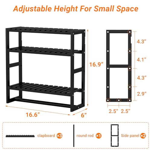 PPN Towel Rack Bathroom Storage Shelves Over The Toilet with Towel Bar 100% Bamboo Adjustable Height Floating Shelf Wall Shower Shelf for Small Space Bathroom Kitchen Multi Usage (Black-1Pack) - color: Black 1pack