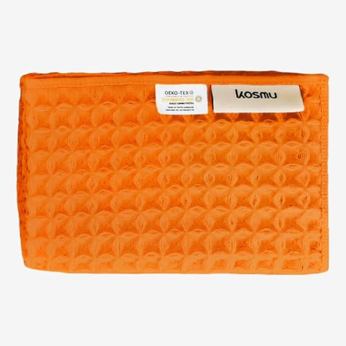 Luxury Organic Japanese Cotton Waffle Bath Towel | Thick, Absorbent, Quick Dry Bathroom Towels for Shower, Sauna, Onsen| Hotel & Spa Quality, Gift-Ready (Coral Orange, Face Towel, 16" x 16") - color: Coral Orange, style: Face Towel