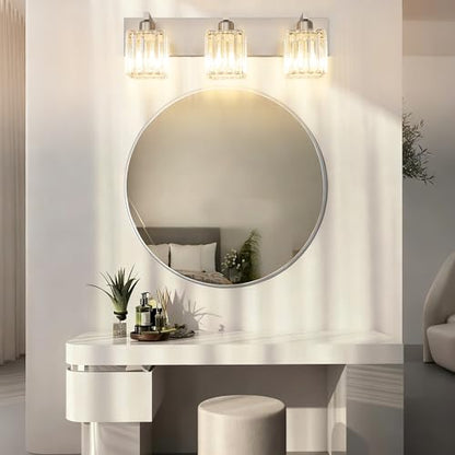 Aipsun Brushed Nickel Vanity Light Bathroom Lighting Fixtures 3 Light Crystal Modern Bathroom Vanity Light (Exclude Bulb) - color: Brushed Nickel, size: 23 inch