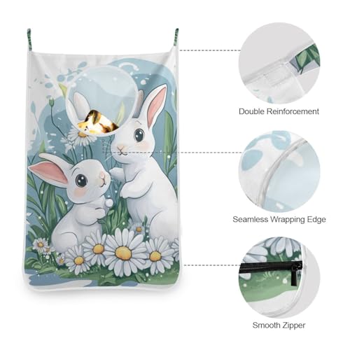 Hanging Laundry Hamper Over the Door with Stainless Steel Hooks Rack Dirty Clothes Wall Mounted Hamper Basket Bag 29.5X20inch Blue and White Easter Bunny Daisy - color: Blue and White Easter Bunny Daisy, size: 20x29.5inx1