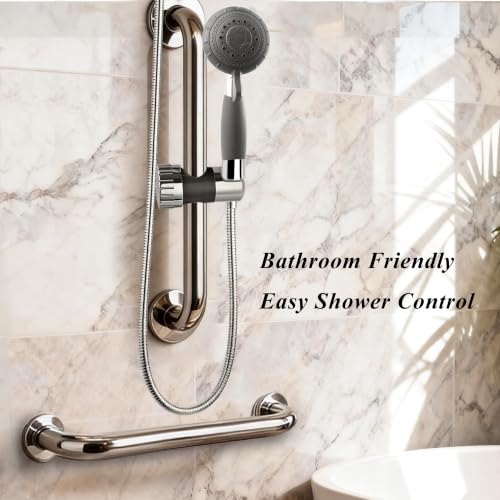 YOO.MEE ADA Handheld Shower, Fits Elderly and People Disabled in Action | Big-button Turning, Silicone Grip, Pause Setting, for Parkinson, Arthritis, 79 Inch Stainless Steel Hose Included, Chrome