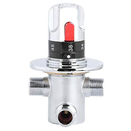 Brass Thermostatic Mixer Valve, Temperature Control Shower Valve, Wall Mounted Bath Mixer with Safety Button and Dual Filter Nets, for Home Water Heater and Shower System