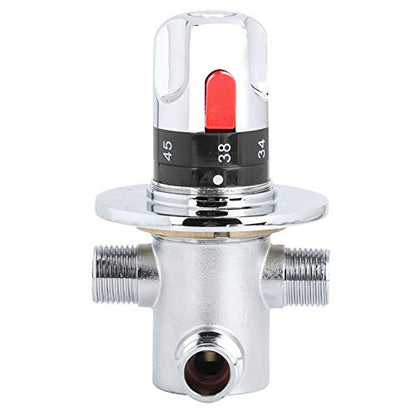 Brass Thermostatic Mixer Valve, Temperature Control Shower Valve, Wall Mounted Bath Mixer with Safety Button and Dual Filter Nets, for Home Water Heater and Shower System