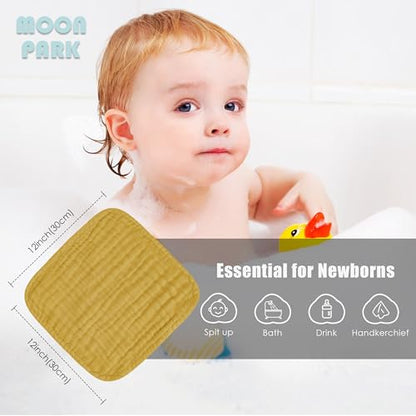 MOON PARK Baby Washcloths, 12 Pack - 12x12 Inches, Small Burp Cloths and Baby Wipes - 100% Cotton Muslin Ultra Soft for Newborn, Infant and Toddlers - Brown, Honey and Bean Paste Series - color: Brown, Honey and Bean Paste Series