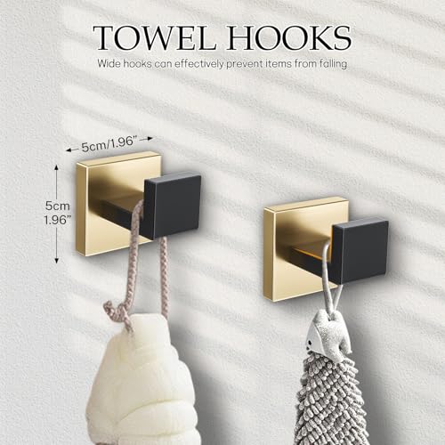 Black and Gold Bathroom Hardware Accessories Set 5-Pieces Towel Bar Set Stainless Steel Towel Holder Set 16 Inch Towel Bar,Towel Racks Set for Bathroom Wall Mounted - color: Black&gold