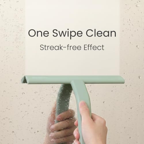 JustHang Shower Squeegee with Built-in Hook, 10'' Matte Green | Award-Winning Design, All-One-Piece Soft-Touch Silicone, for Glass Door, Bathroom, Window, Mirror, Tile Wall, Car - color: Matte Green