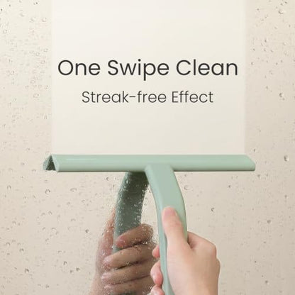 JustHang Shower Squeegee with Built-in Hook, 10'' Matte Green | Award-Winning Design, All-One-Piece Soft-Touch Silicone, for Glass Door, Bathroom, Window, Mirror, Tile Wall, Car - color: Matte Green