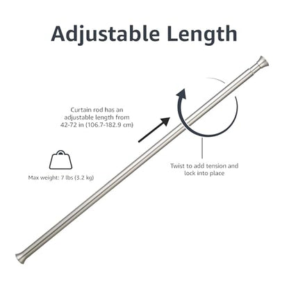 Amazon Basics Easy Install Shower Curtain Tension Rod, Adjustable Length, 42-73 inches, Nickel - color: Nickel, size: 42-73"