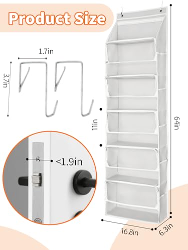 Over Door Storage Bag with Zippered Closure, 6 Tier Hanging Organizer, Behind Door Stuffed Animal/Toy/Plush Holder, Clear Window, Home Organization for Bathroom/Bedroom/Closet/Nursery, 1Pack,Beige