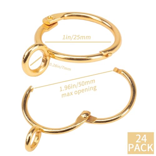 Openable Curtain Rings with Eyelets,1inch Heavy Duty Rustproof Metal Drapery Rings,Shower Curtain Rings 24pcs Gold Zocang - color: Gold, size: 1inch Inside Diameter