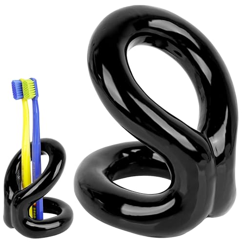 Toothbrush Holder, Knot-Shaped Minimalist Toothbrush Storage, Ceramic Stylish Toothbrush Organizer, Decorative Stand for Bathroom Sink and Countertop (Black) - color: Black