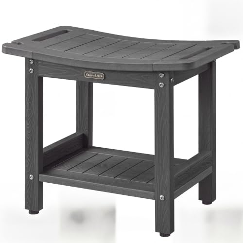 Shower Bench Seat for Inside Shower Waterproof Bath Stool for Shaving Legs | Heavy Duty HDPS Bathroom Bench with Storage Shelf & Adjustable Feet, Anti-Rotting, Save Space, No-Maintenance, Dark Gray - color: Dark Gray