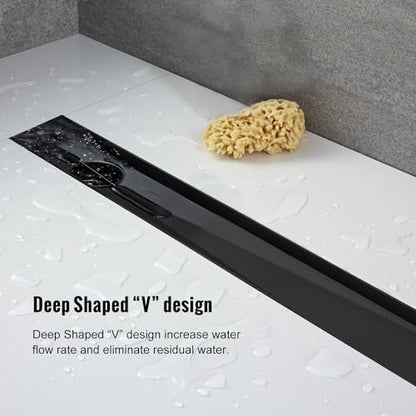 36 Inch Offset Linear Shower Drain,Black 304 Stainless Steel | Offset Side Outlet,Easy to install,Tile-In Grate,Hair Catcher,Leveling Feet,Complete Install Kit, Removable Grate Cover - color: Black, size: 36 inch