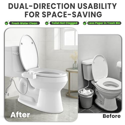 Toilet Bidet With Left/Right Side Reversible Design, Fresh Water, Non-Electric, Toilet Bidet Attachment, Right/Left Hand Side with Dual Nozzle, Self-Clean, Includes Extended Screws - color: White Knob with Longer Screws