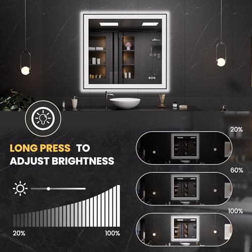 LOAAO 40"X36" LED Bathroom Mirror Black Framed | Anti-Fog, Dimmable, Memory Function, Tempered Glass, Lighted Vanity Mirror for Wall - size: 40"L x 36"W