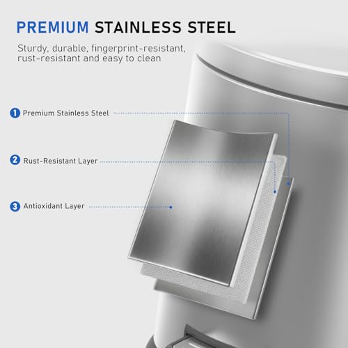 SIMPLYKLEEN Bathroom Trash Can with Lid - 2PC 1.3 Gallon Oval Small Trash Can with Soft-Close Lid, Foot Pedal, Brushed Stainless Steel, Removable Liner, Garbage can for Kitchen, Office (Gold+ Silver) - color: Gold+Silver, size: 5L Oval 2PC