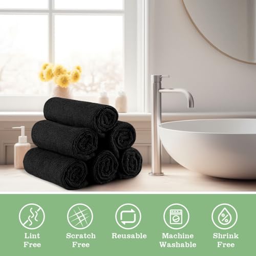 Washcloths 10 Pack Face Towels (12" x 12"), Highly Soft Wash Cloths | Hand Towels, Fast Drying Multi-Purpose Microfiber Cleansing Cloths for Bathroom, Hotel, Spa, and Salon Black - color: Black, size: 10Pack